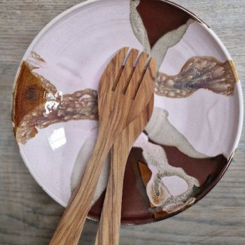 Serveringsskl - stor (lyserd/mrkebrun)